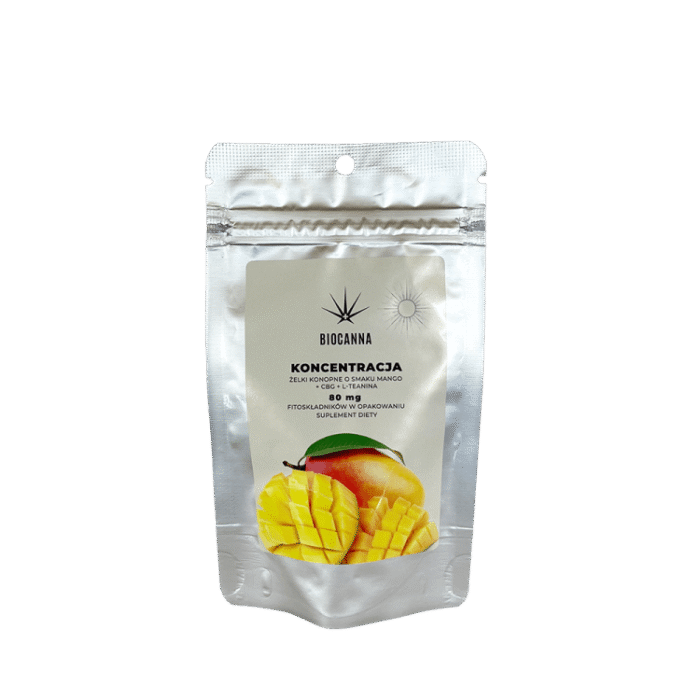Żelki konopne CBG Biocanna o smaku Mango+ L-teanina na Koncentrację  20 g