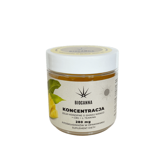 Żelki konopne CBG Biocanna o smaku Mango + L-teanina na Koncentrację 70 g