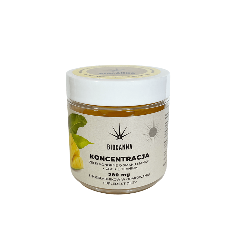 Żelki konopne CBG Biocanna o smaku Mango + L-teanina na Koncentrację 70 g