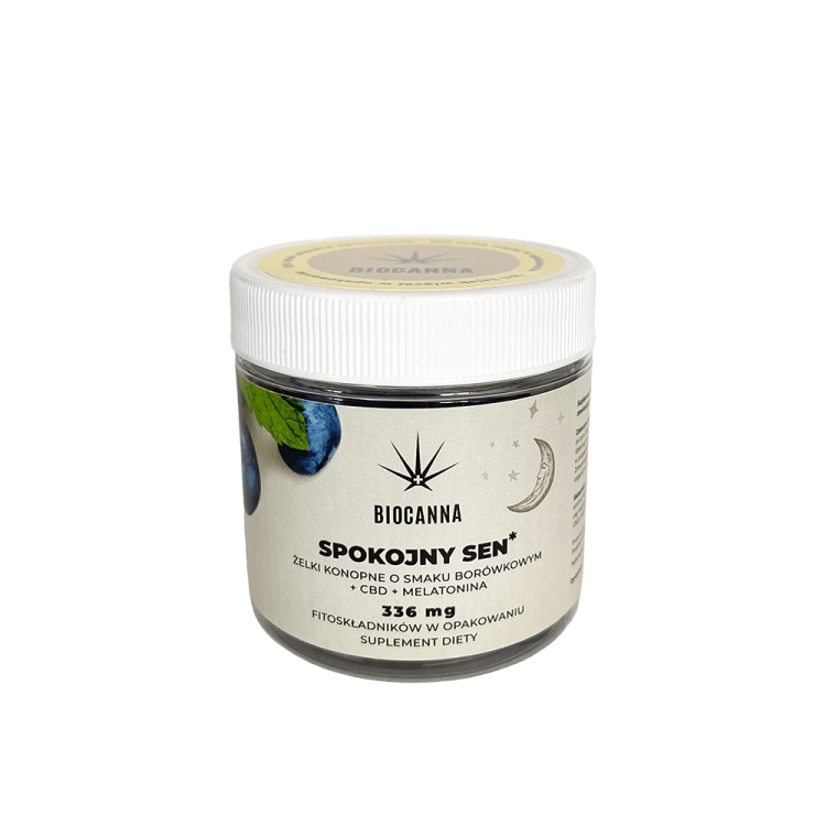 Żelki konopne CBD Biocanna o smaku borówkowym + melatonina 70 g