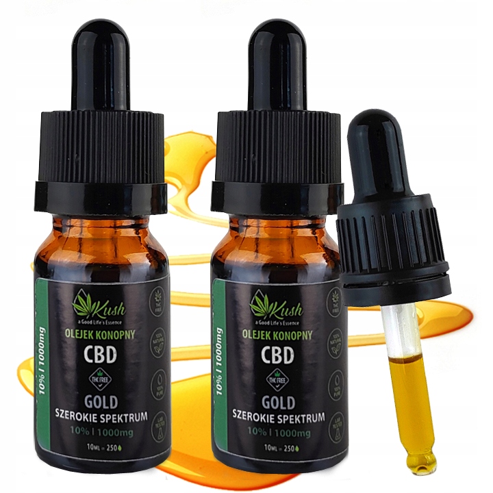 10% Olejek Konopny Kush CBD GOLD Premium Destylat, CBG CBN, THC free 10ml