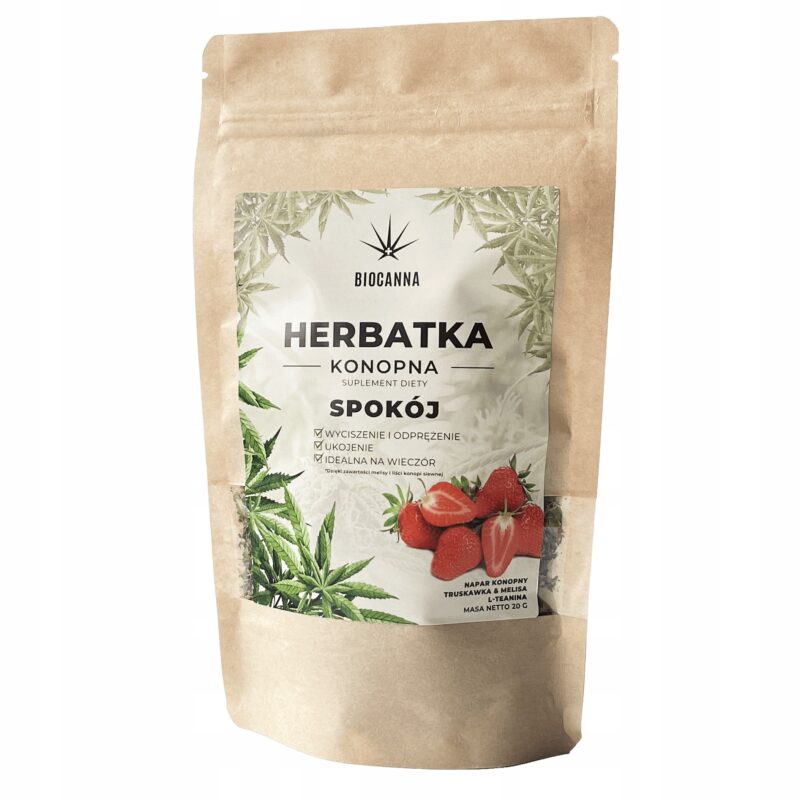 Herbata Konopna SPOKÓJ – Truskawka & Melisa + L-teanina, 20g, CBD